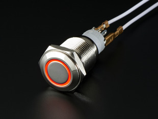 Angled shot of Rugged Metal Pushbutton with Red LED Ring - 16mm Red Momentary.
