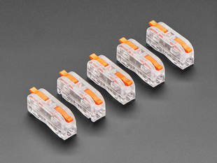 Angled shot of five 1-to-1 wiring block connectors.