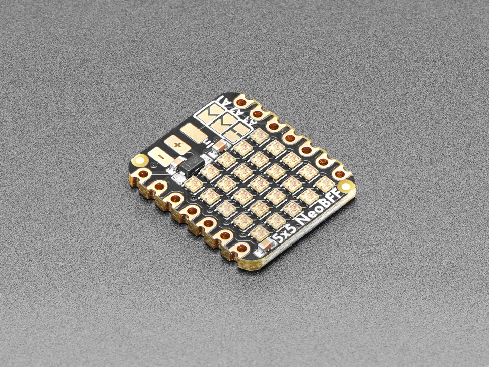 Angled shot of a small driver board with 5x5 addressable LEDs.