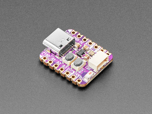 Angled shot of purple, square-shaped microcontroller.