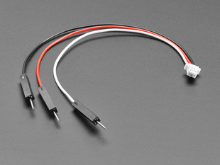 angled shot of 100mm long JST-SH 3-pin cable with male headers.