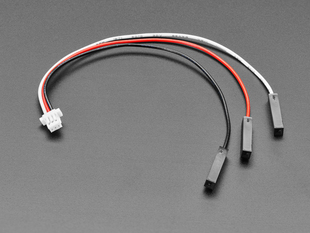 Angled shot of 100mm long 3-pin JST-SH cable with socket connectors.