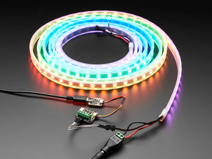 NeoDriver - I2C to NeoPixel Driver Board linked up to LED strip and QT PY.