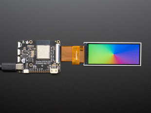 Overhead shot of Rectangle RGB TTL TFT Display, 3.2" 320x820 No Touchscreen with image Rainbow Gradient on the screen.