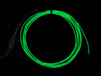 Coil of lit EL wire in green