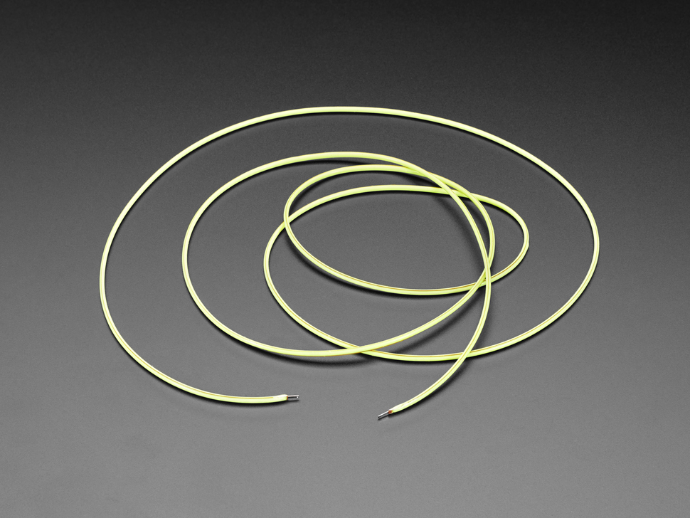 Angled shot of 1.2m long green LED filament string.