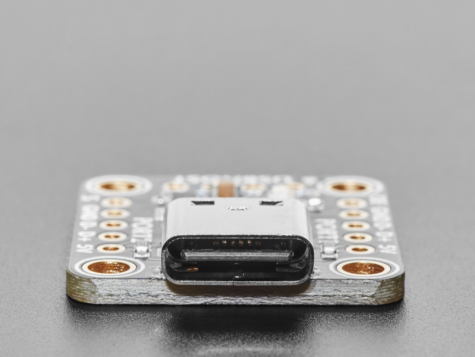 Close-up of USB-C connector on breakout board.