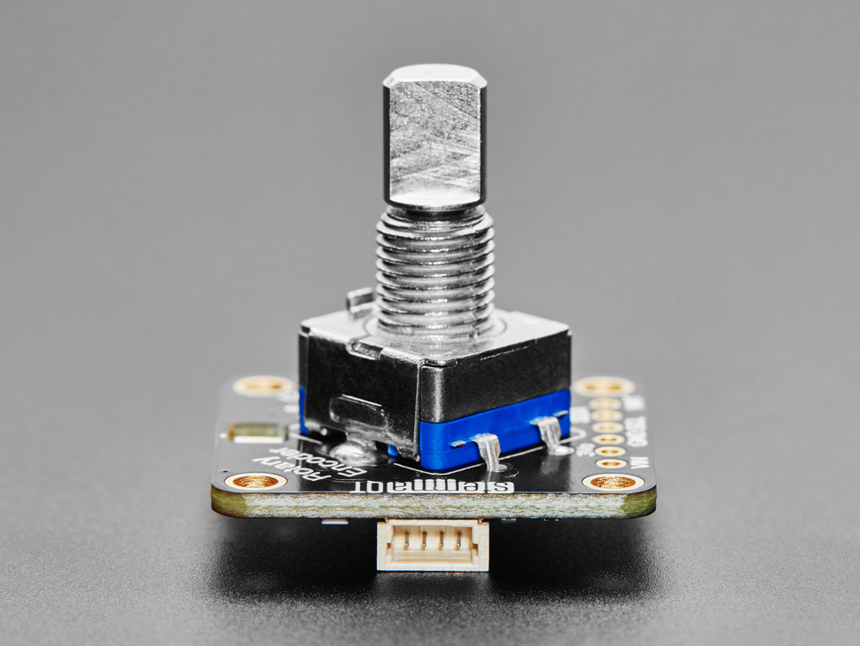 Side Profile Shot of the I2C Stemma QT Rotary Encoder Breakout with Encoder.