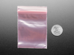 Top Down shot of a single pink antistatic ziplock bag next to a US quarter for scale.