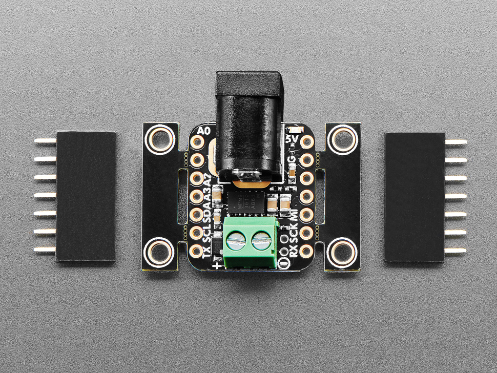 Top Down Shot of DC power breakout board with two 7-pin socket headers