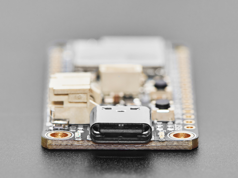 Close-up of USB-C connector on microcontroller.