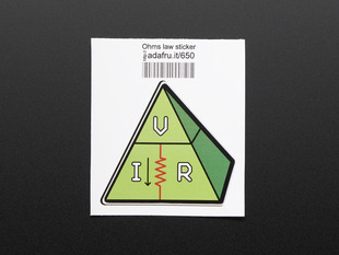 Triangle-ish shaped sticker of a green pyramid with the letters V, I, and R in white, with a red zigzag resister, and trimmed in black. Mounted on white paper with barcode.  