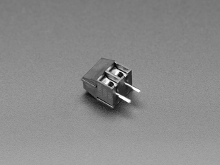 Angled shot of single black 2-pin 3.5mm terminal block.
