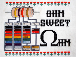 Adafruit Ohm Sweet Ohm Cross-Stitch Kit with resistor decoding diagram