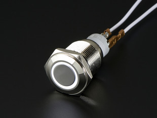 Angled shot of Rugged Metal On/Off Switch with White LED Ring - 16mm White On/Off.