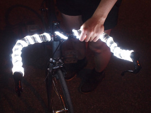 Bike drop-bars with white LEDs wrapped around
