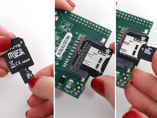 Micro SD card being placed in SD Card Adapter, than being placed into the Raspberry Pi 