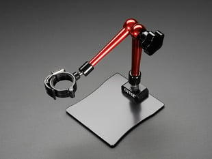 Angled shot of a Articulated Arm Stand for USB Microscope highlighting the clamp feature. 