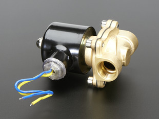 Brass Solenoid Valve with two threaded inlets and huge solenoid and two wires