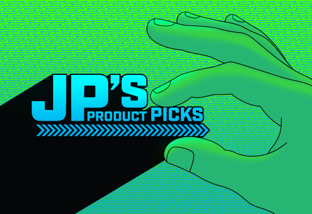 JP's Product Picks. A green hand holds the words between the thumb and index finger