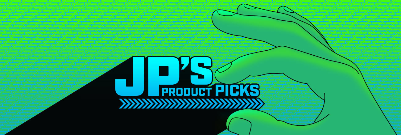 JP's Product Picks. A green hand holds the words between the thumb and index finger