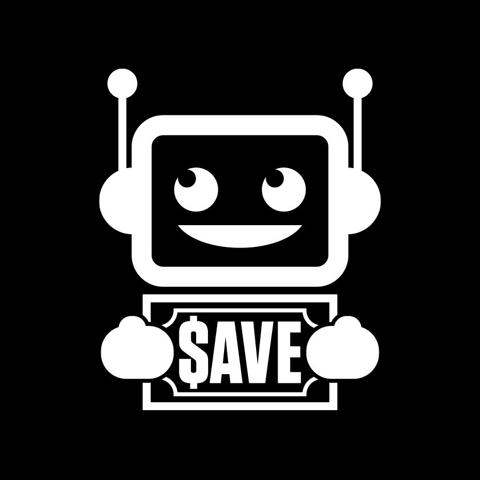 Save. Friendly robot Adabot holds folding money.
