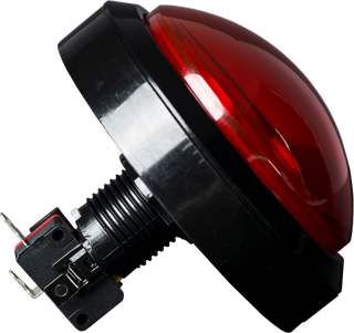 Side view of a massive red round pushbutton