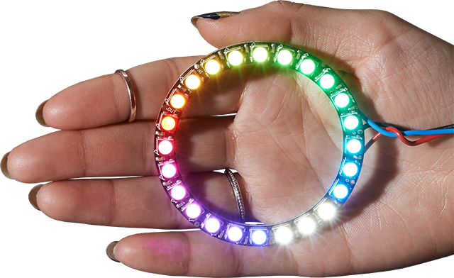 NeoPixel Ring in the palm of an open hand